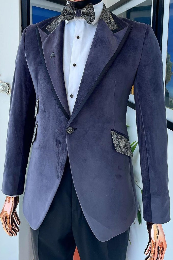 Dust Purple 2-Piece One-Button Velvet Prom Suit