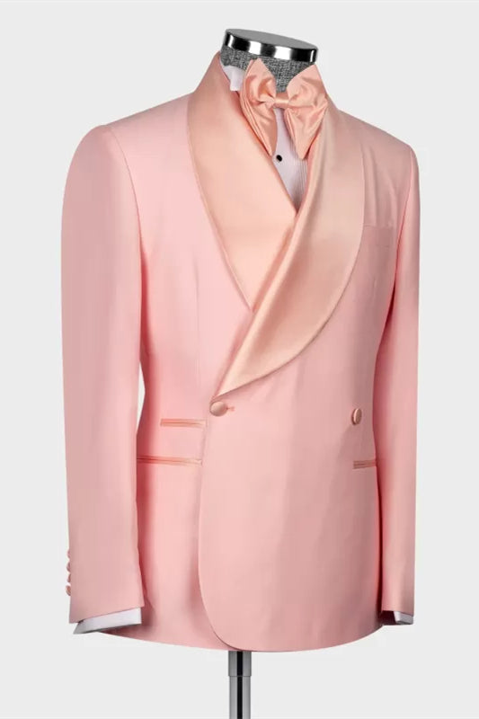 Fancy Pink Shawl Lapel Double-Breasted Wedding Suit