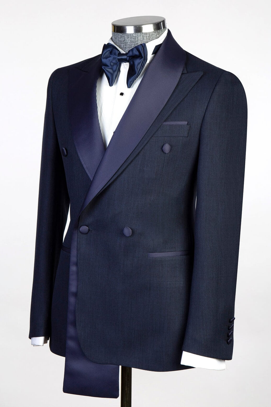 Dark Navy Double-Breasted Formal Suit with Satin Lapel