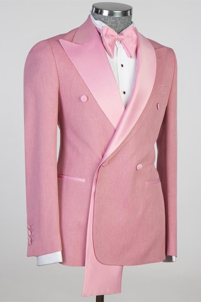 Pink Peaked Lapel Double-Breasted Prom Suit