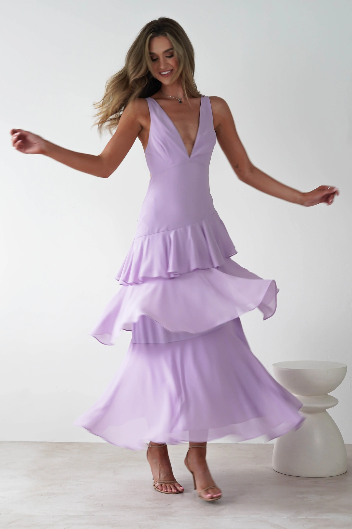 Timeless Lilac V-Neck Spaghetti-Straps Sleeveless Prom Dresses Backless With Pleats