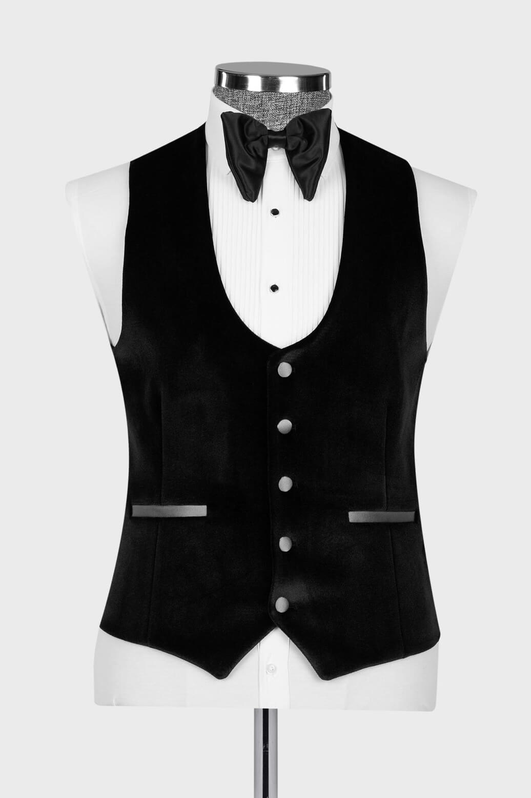 Silver Sash Shawl Lapel Black Velvet 3-Piece Prom Tuxedo for Weddings