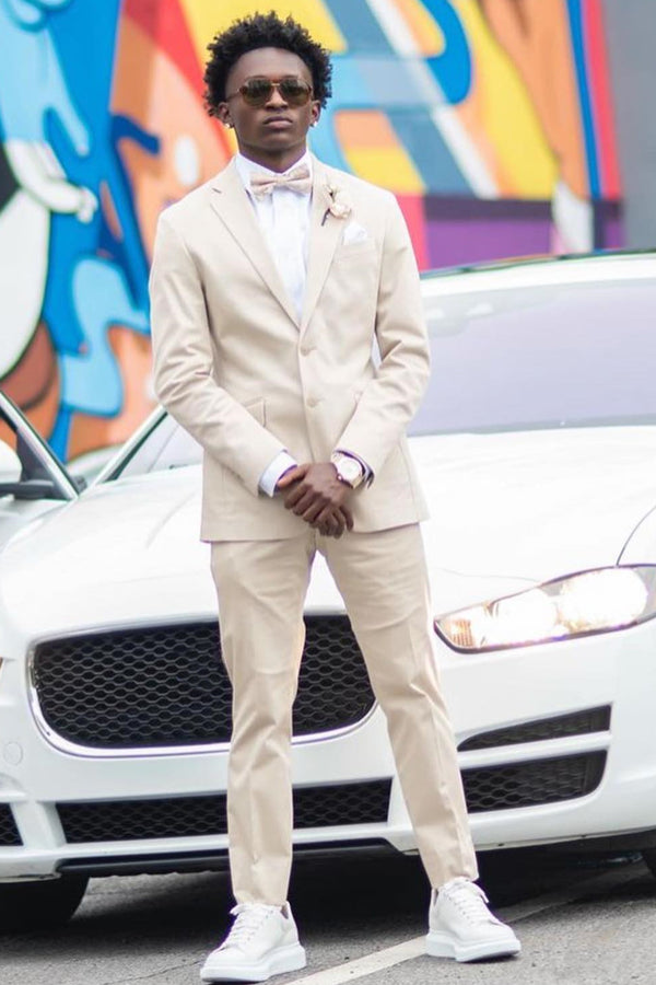 Light Khaki Notched Lapel Two-Button Prom Suit