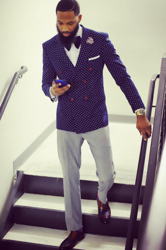 Purple Shawl Lapel Double-Breasted Dot Prom Suit