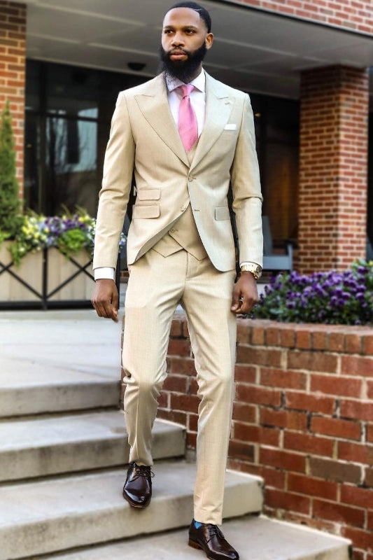 New Champagne Peaked Lapel 3-Piece Prom Suit