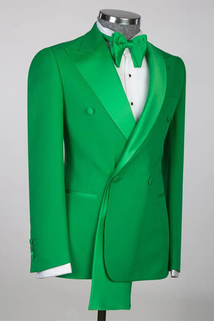 Green Peaked Lapel Double-Breasted Prom Suit