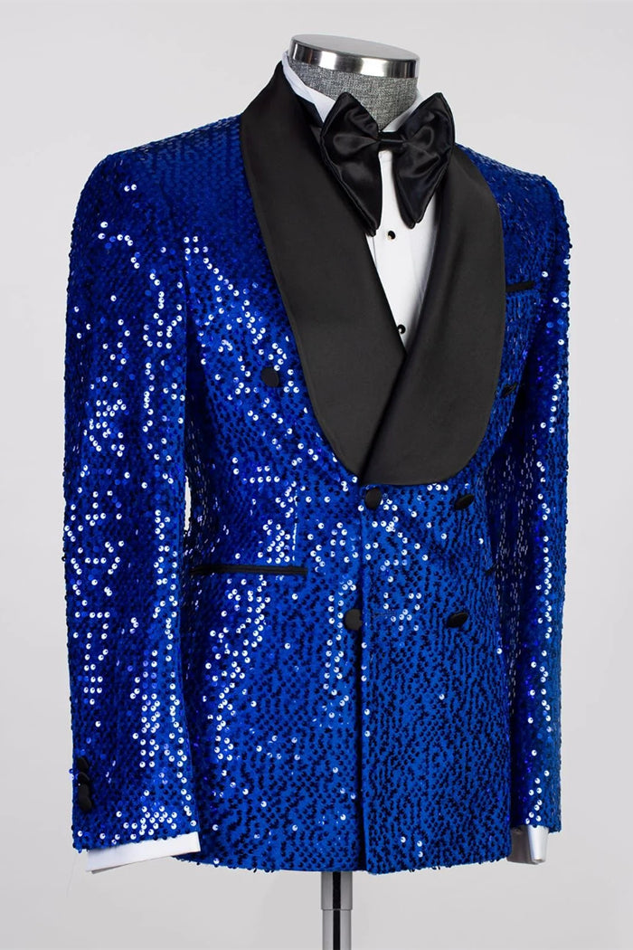 Royal Blue Sequin Shawl Lapel Double-Breasted Prom Suit