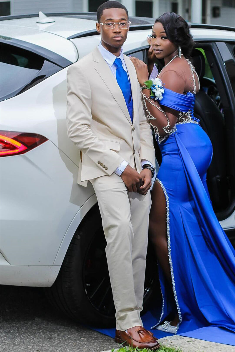 Off-White Notched Lapel Bespoke Prom Suit