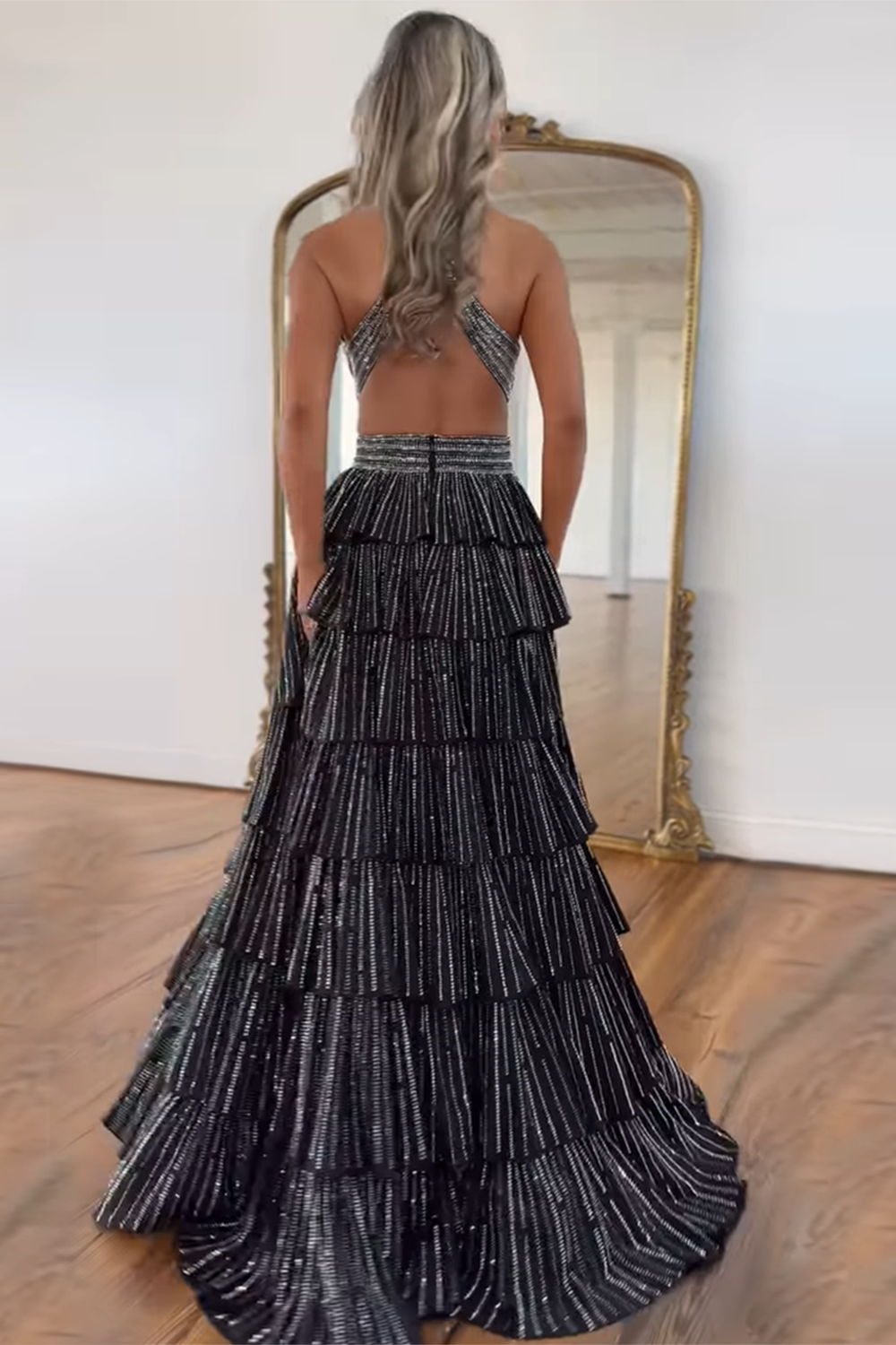 Dark Green Sparkly A Line Beaded Long Corset Prom Dress with Slit