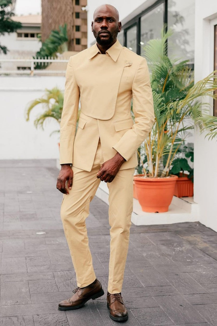 Apricot Turn-Down Collar Prom Suit with Flaps