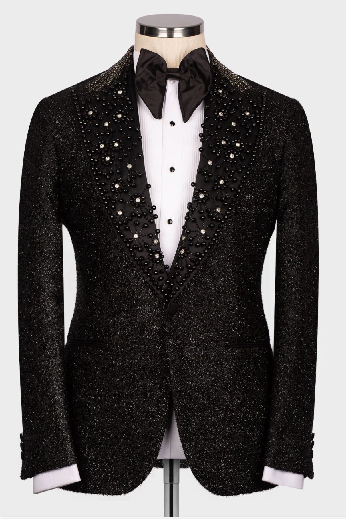 Shiny Beaded Crystals Black 2-Piece Wedding Suit for Groom