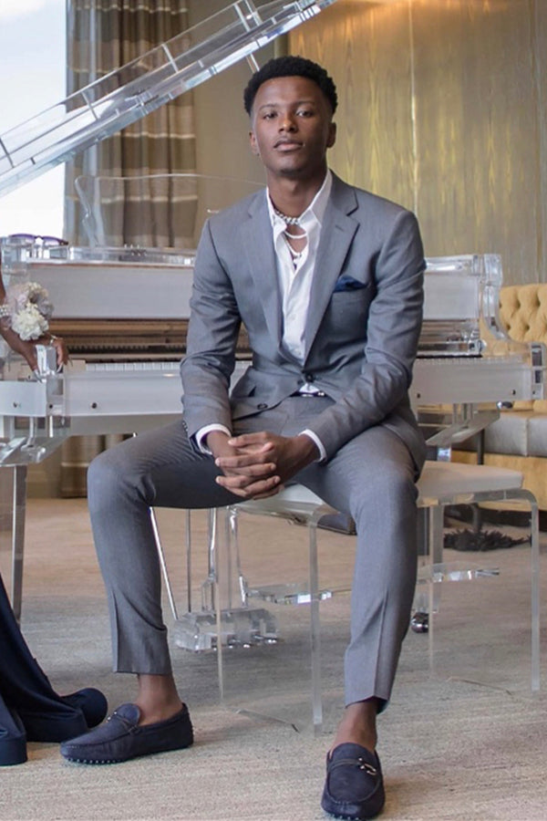 Gray Notched Lapel Two-Button Prom Suit