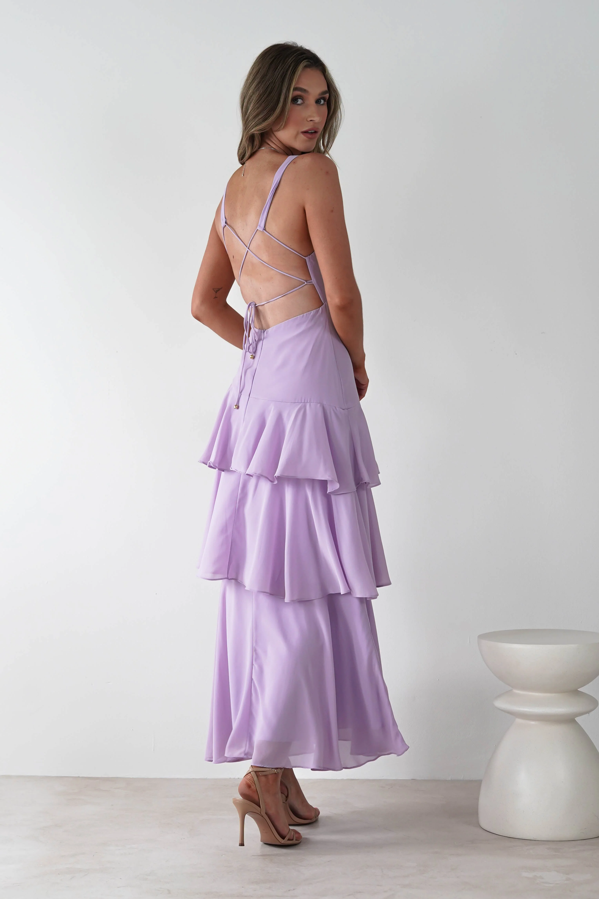 Timeless Lilac V-Neck Spaghetti-Straps Sleeveless Prom Dresses Backless With Pleats