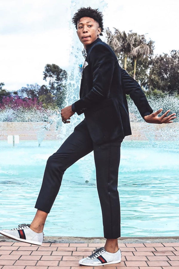 Black Peaked Lapel Velvet 2-Piece Prom Suit