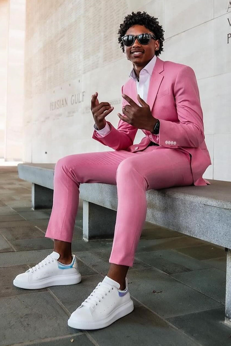 Pink Notched Lapel Close-Fitting Prom Suit