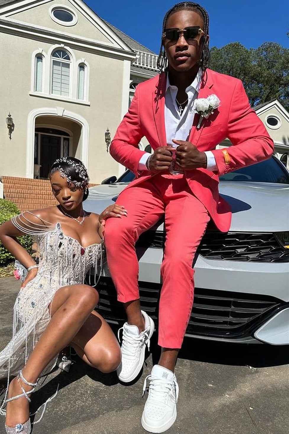 Coral Notched Lapel Bespoke Prom Suit