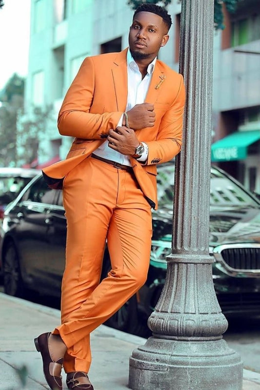 Classical Orange Notched Lapel Bespoke Prom Suit