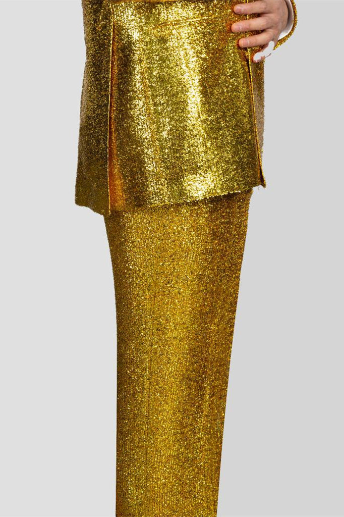 Gold Sequin Peaked Lapel Double-Breasted Prom Suit