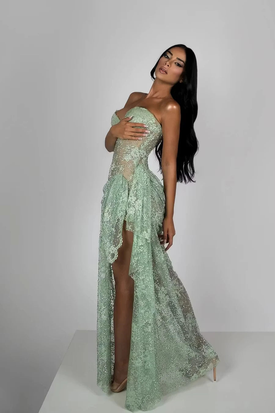 Dazzling Green Sweetheart Strapless Sleeveless Mermaid Prom Dresses High Split With Lace-Up Back