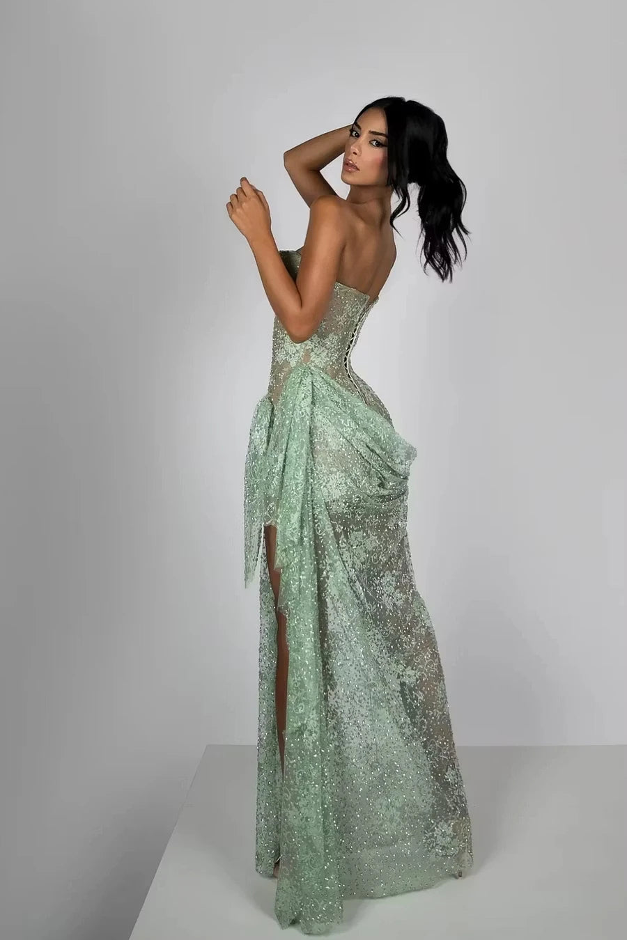 Dazzling Green Sweetheart Strapless Sleeveless Mermaid Prom Dresses High Split With Lace-Up Back