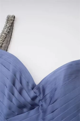 Timeless Blue V-Neck Spaghetti-Straps Sleeveless Prom Dresses A-Line Pleats With Lace-Up Back