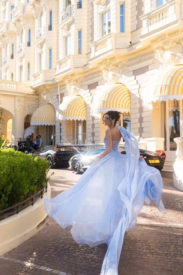 Luxurious Dusty Blue Strapless Sleeveless Prom Dresses A-Line With Lace-Up Back
