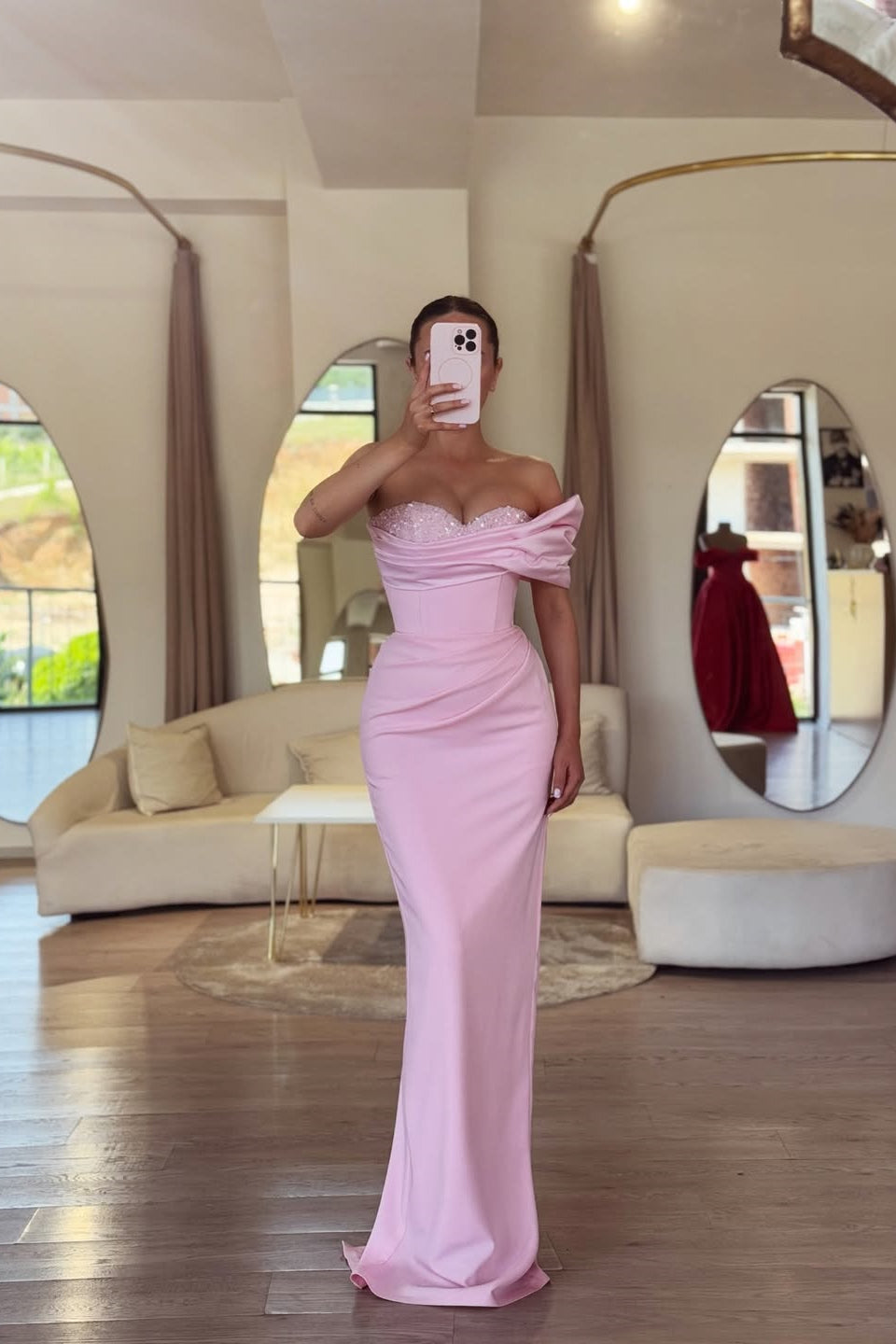 Timeless Pink One Shoulder Satin Mermaid Prom Dresses Sheath With Beads