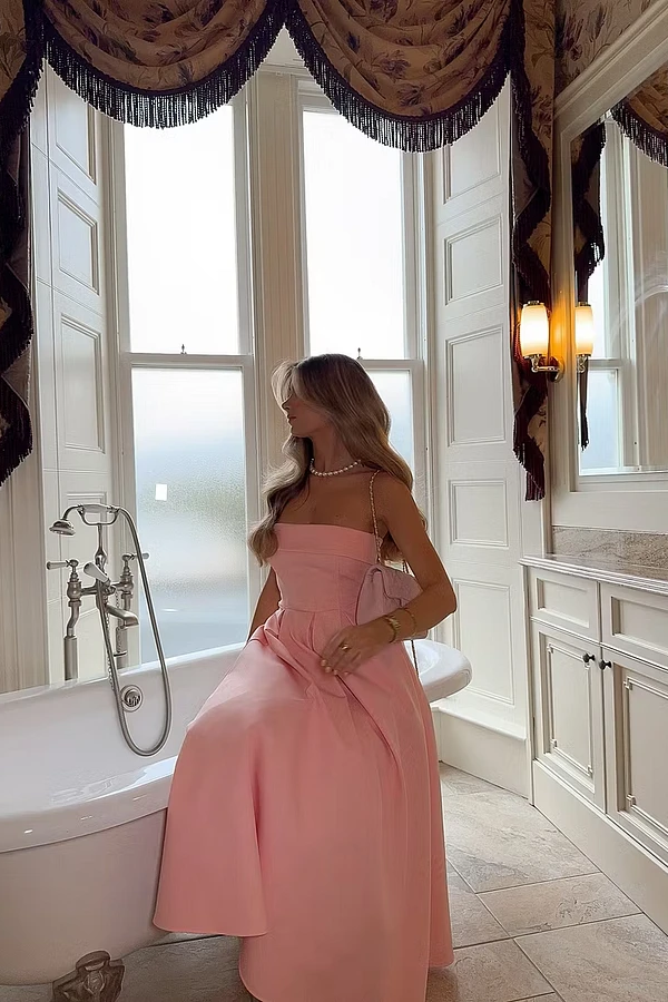 Graceful Dusty Rose Strapless Sleeveless Satin A-Line With Zipper Pleats