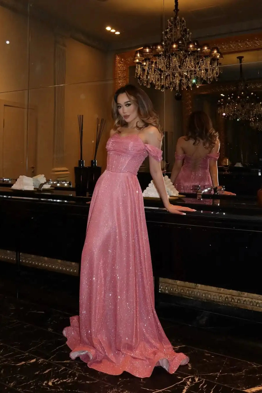 Luxury Dusty Rose Sweetheart Off The Shoulder Prom Dresses A-Line With Lace-Up Back