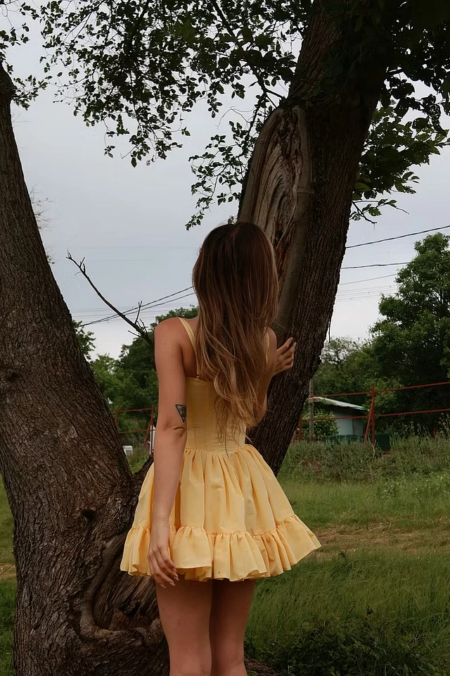 Timeless Daffodil Spaghetti-Straps Sleeveless Homecoming Dresses Mini With Zipper Pleats