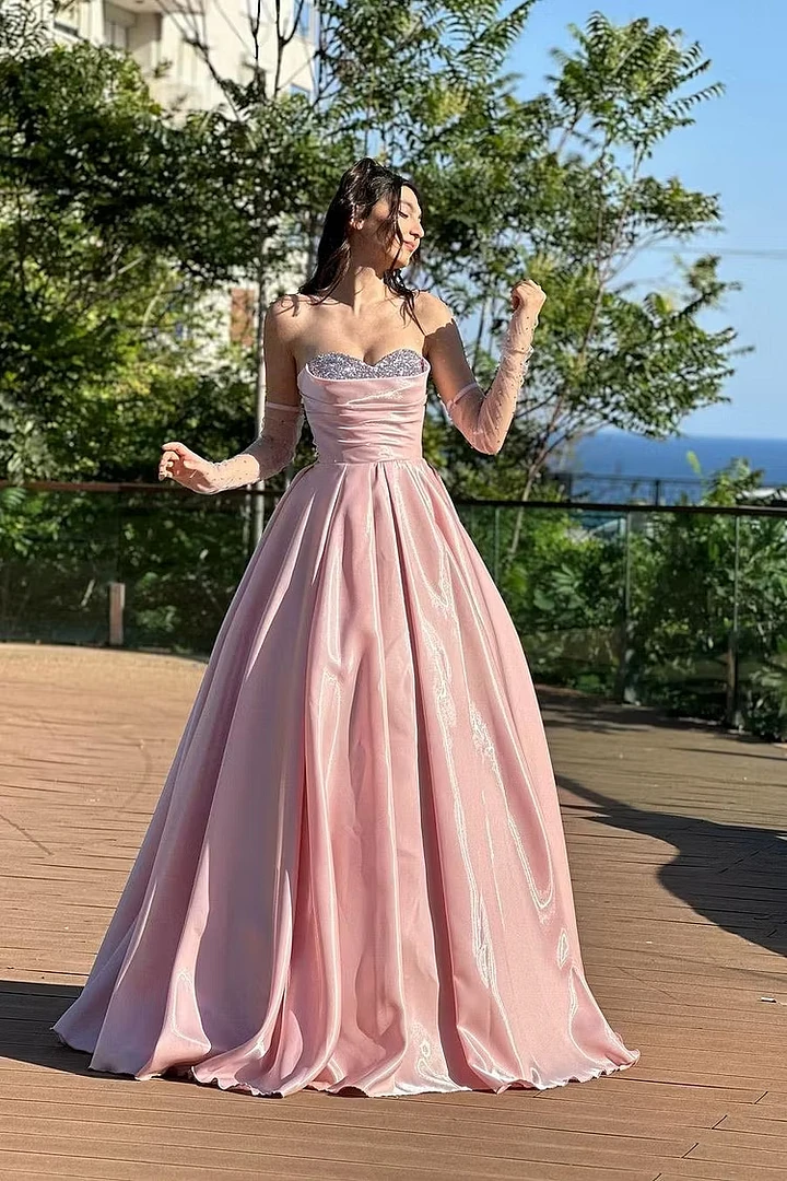 Graceful Dusty Pink Sweetheart Strapless Sleeveless Satin Prom Dresses A-Line With Lace-Up Back