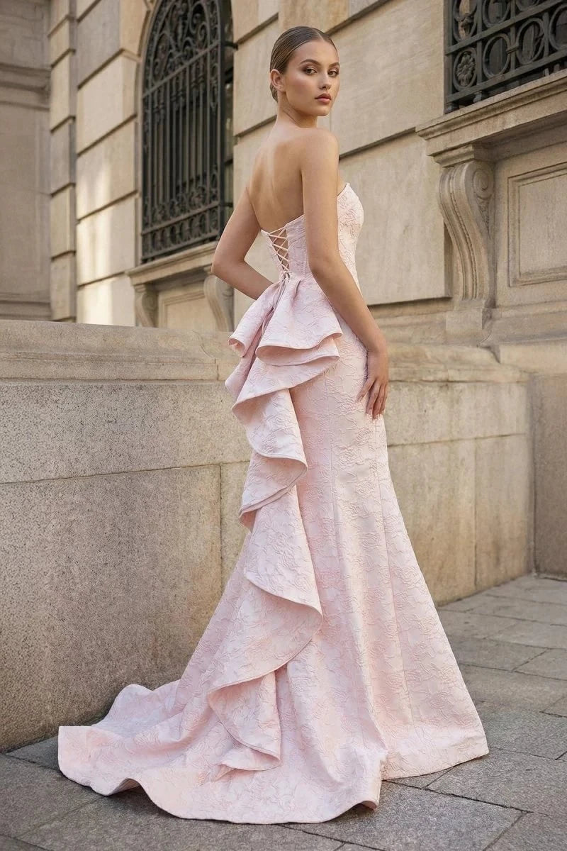Luxurious Pink Strapless Sleeveless Mermaid Prom Dresses Side Split With Lace-Up Back