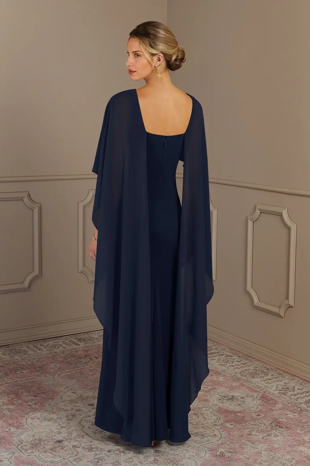 Glamorous Navy Blue Mermaid Satin Prom Dresses Column Floor Length With Zipper