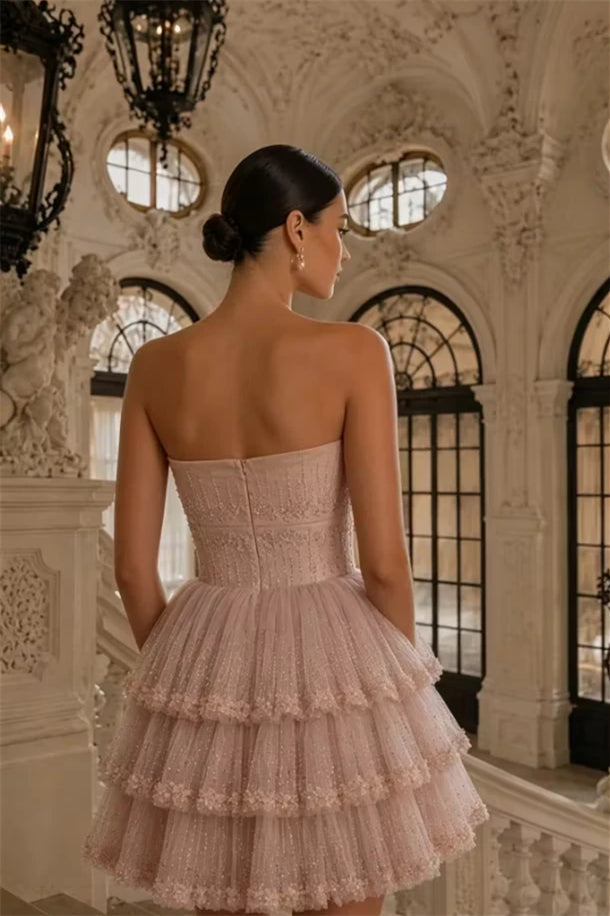 Glamorous Dusty Pink Strapless Sleeveless Homecoming Dresses Mini With Zipper
