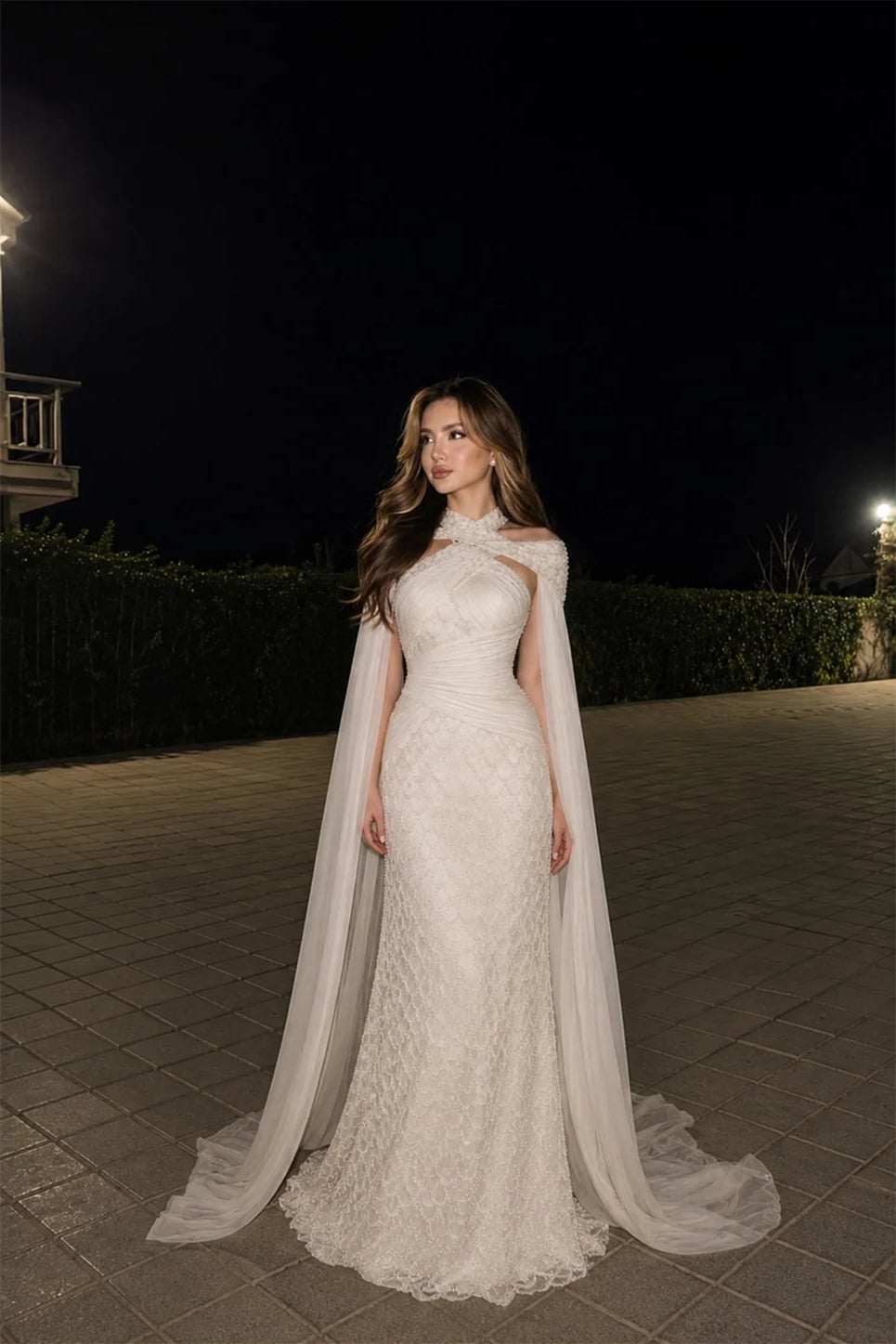 Graceful Halter Off The Shoulder Mermaid Wedding dresses Floor Length With Ribbon