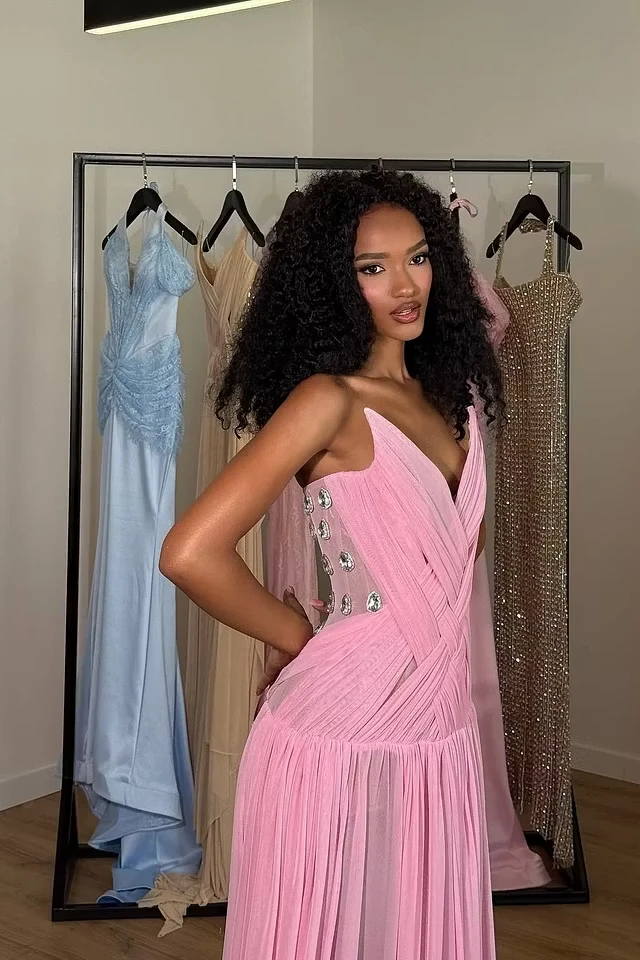 Glamorous Pink Strapless Sleeveless Chiffon Wedding dresses Gem Pleats With Lace-Up Back