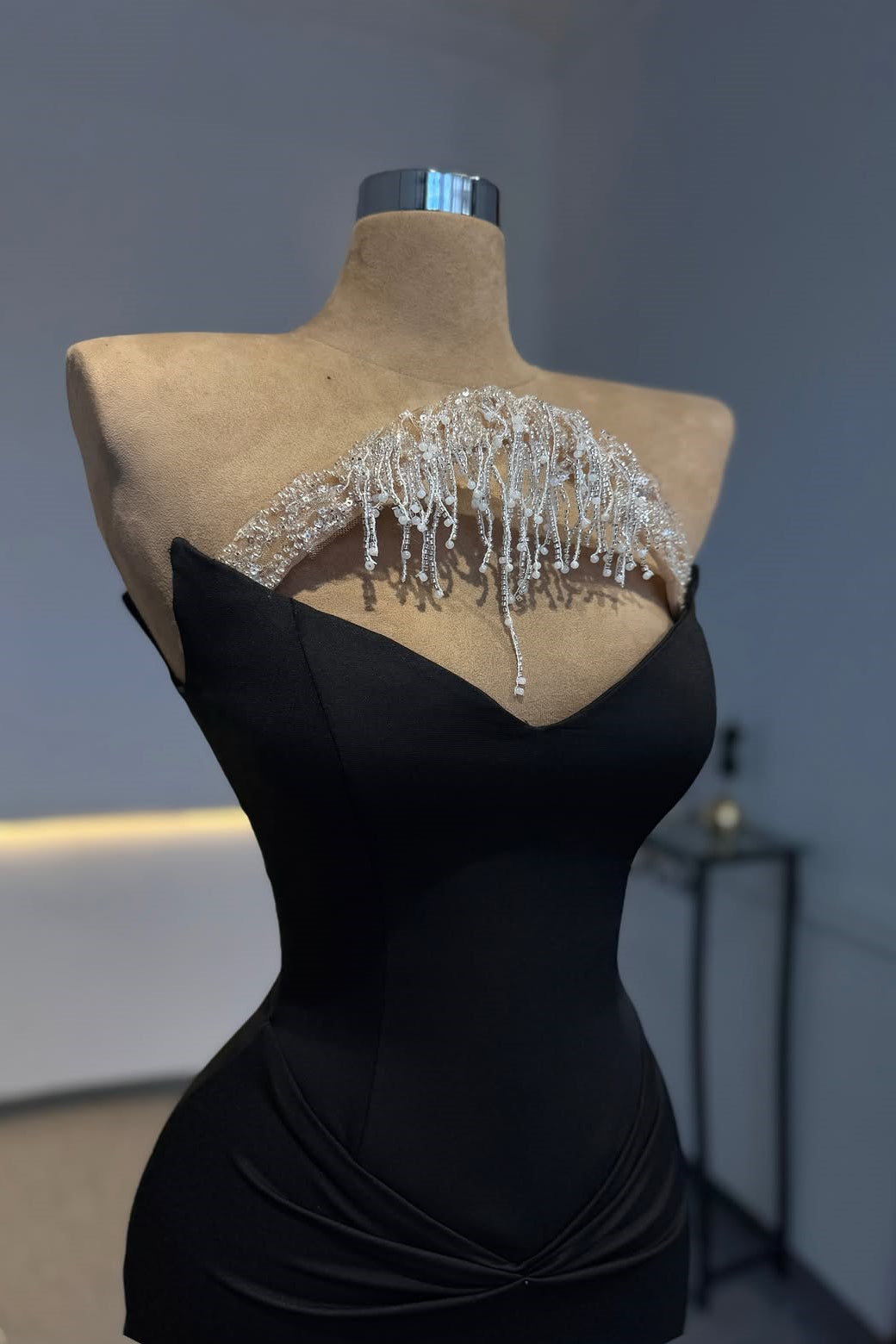 Romantic Black Strapless Sleeveless Satin Mermaid Wedding dresses Column With Pleats