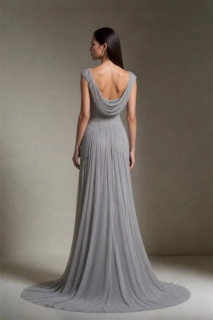 Romantic Gray Straps Sleeveless Chiffon Wedding dresses Floor Length Beads With Zipper Pleats