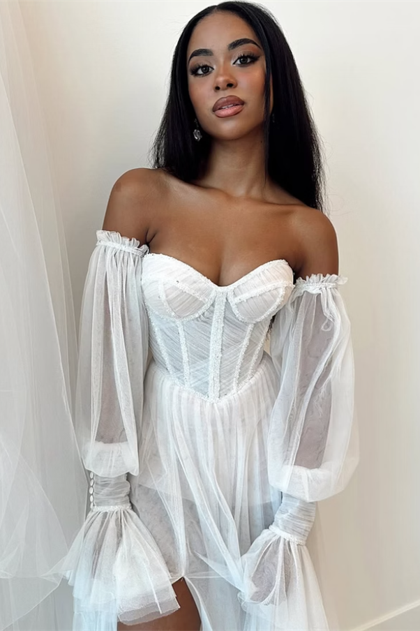 Pretty Sweetheart Strapless Prom Dresses Side Split With Detachable Sleeves Pleats