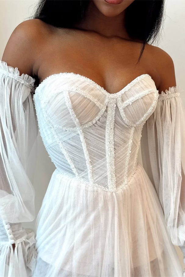 Pretty Sweetheart Strapless Prom Dresses Side Split With Detachable Sleeves Pleats