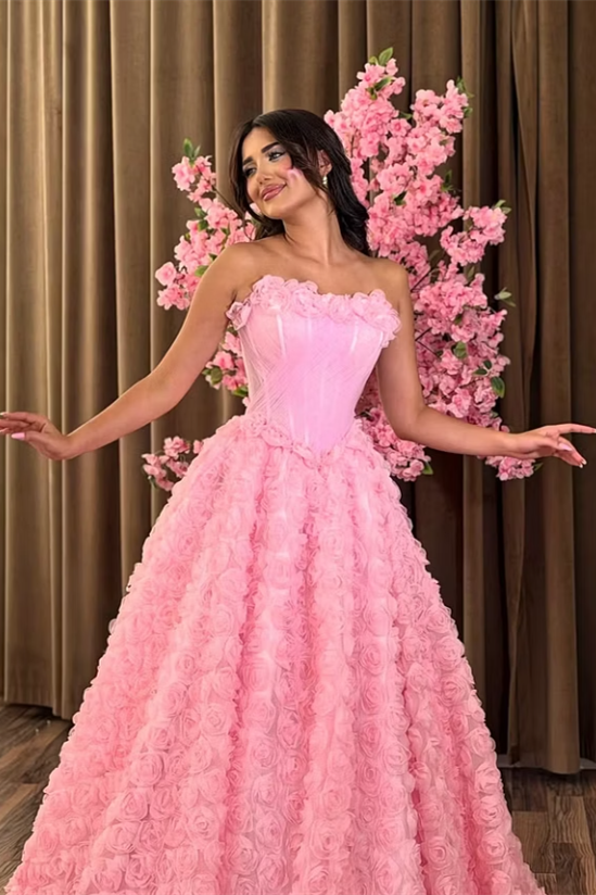 Unique Dusty Pink Strapless Sleeveless A-Line Prom Dresses Floor Length With Pleats