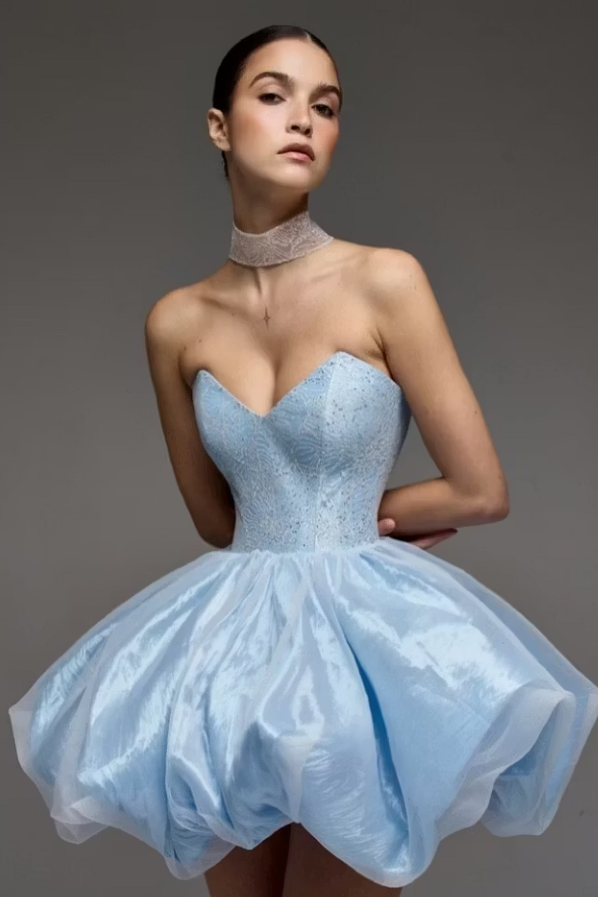 Elegant Sky Blue Sweetheart Strapless Sleeveless Homecoming Dresses Mini With Pleats
