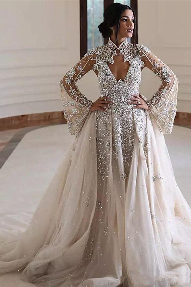 beaded wedding dress with long train long wedding dresses with trains Luxury Court Wedding Dress Beaded Flowers Rhinestones Long Train loveangeldress