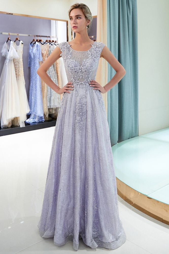 A-line Sleeveless Lace Appliques Flowers Formal Dresses-showprettydress