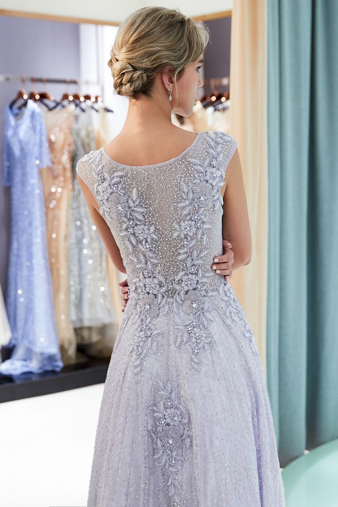 A-line Sleeveless Lace Appliques Flowers Formal Dresses-showprettydress