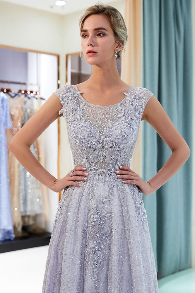 A-line Sleeveless Lace Appliques Flowers Formal Dresses-showprettydress