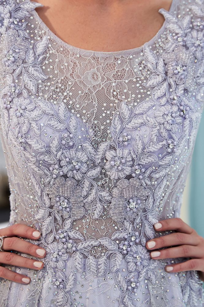 A-line Sleeveless Lace Appliques Flowers Formal Dresses-showprettydress
