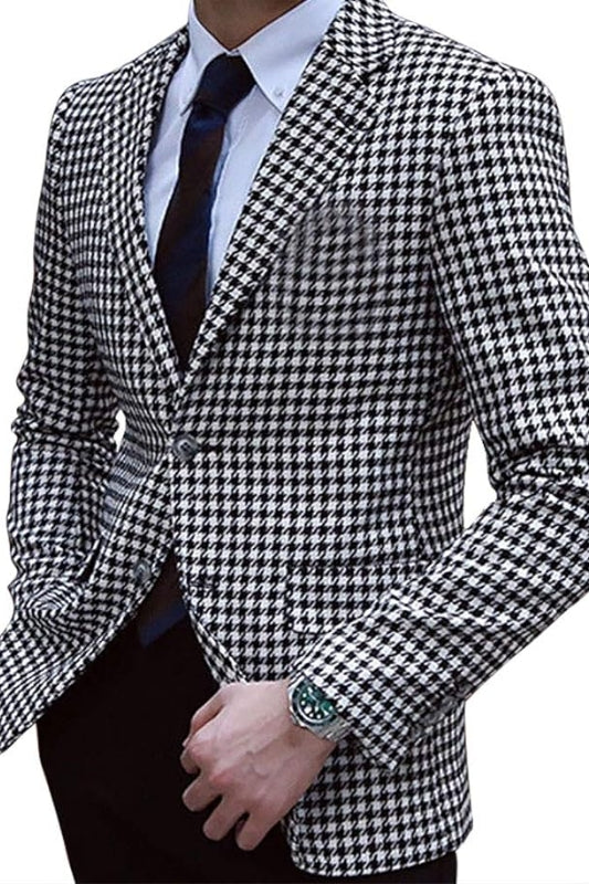Bespoke Black Notched Lapel Plaid Close-Fitting Prom Suit