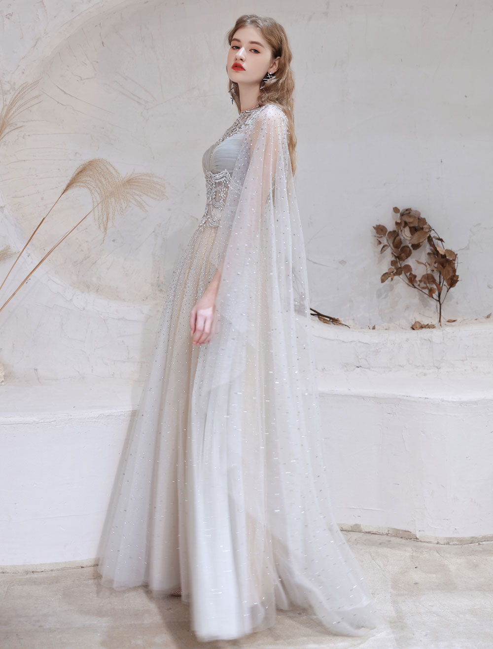 Amazing Evening Dress Light Grey A Line Jewel Neck Floor Length Sleeveless Zipper Social Party Dresses Pageant Dress-showprettydress