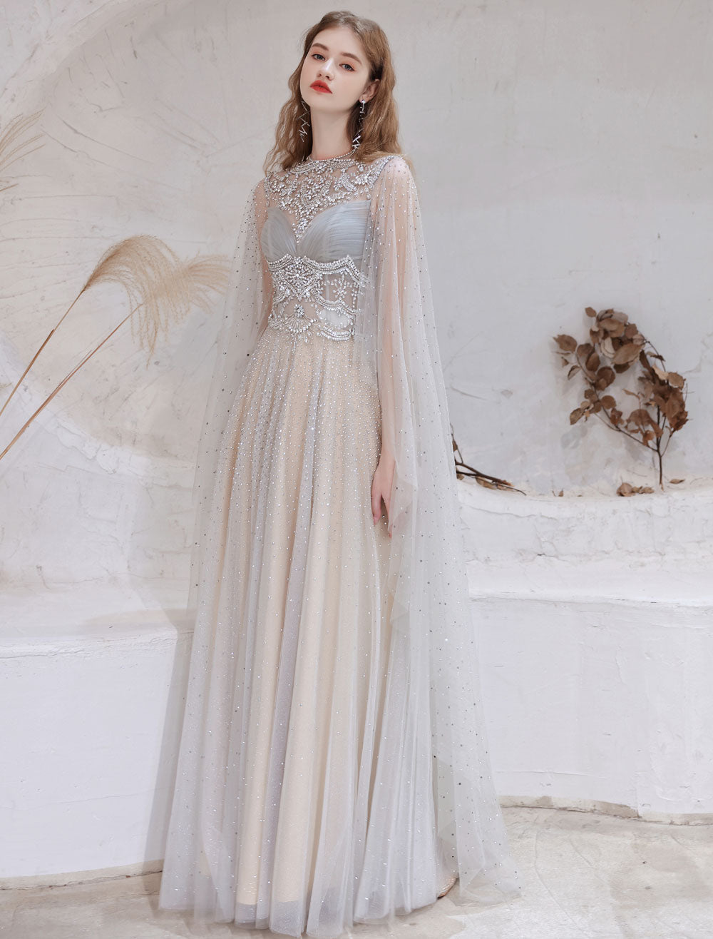 Amazing Evening Dress Light Grey A Line Jewel Neck Floor Length Sleeveless Zipper Social Party Dresses Pageant Dress-showprettydress